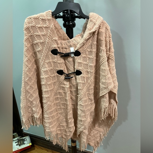 Mixit  women Pink White poncho hooded one size Fits All - Picture 1 of 4